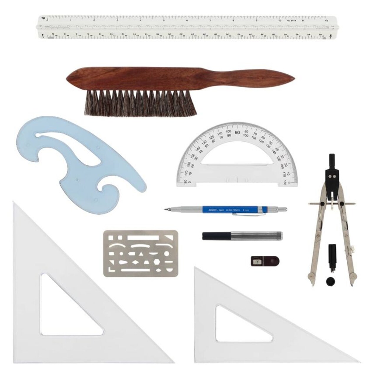 Acurit Drafting Tools & Drafting Kits - Essential Drafting Supplies for Professionals, Artists, Architects - Includes Triangular Scale, Erasing Shield, Bow Compass, Lettering Guide, Drafting Pencils